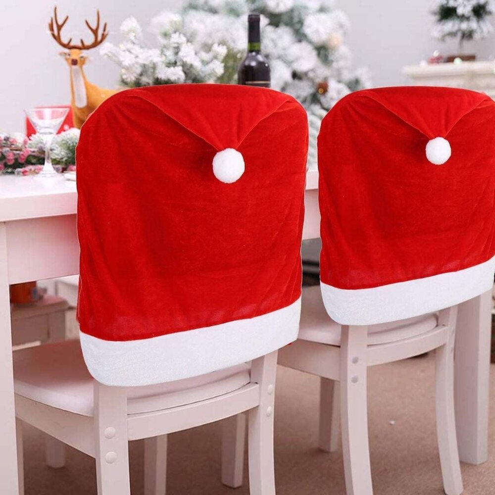 4pc Red Hat Dining Chair Slipcovers, Christmas Back Covers‎ Kitchen Chair Covers